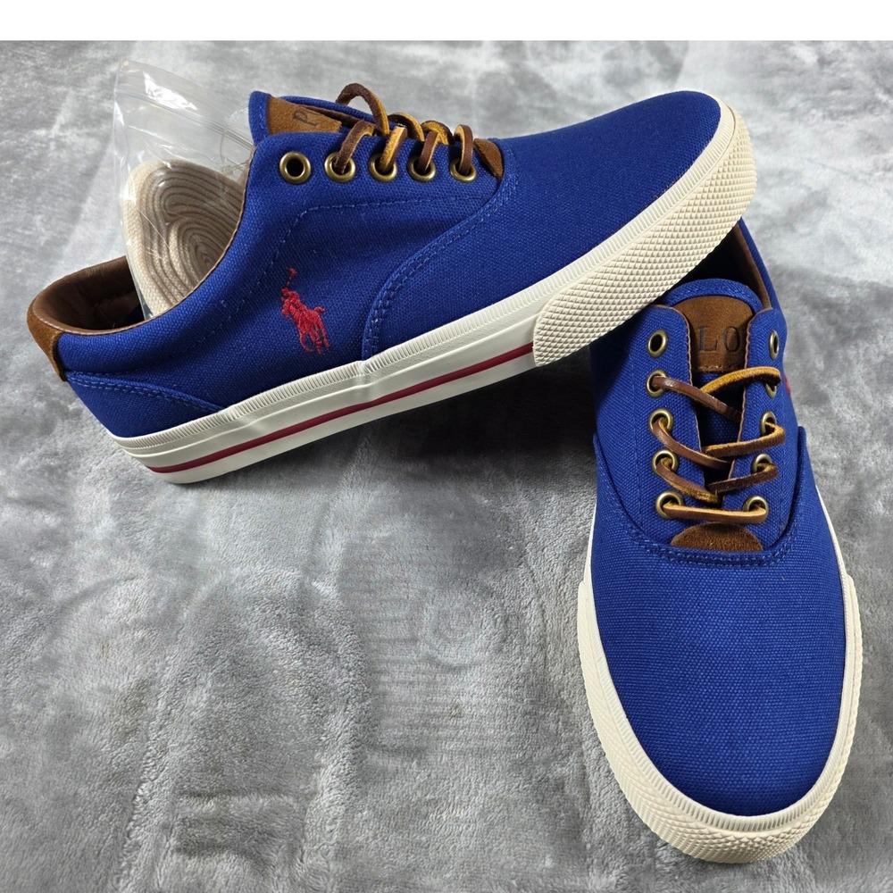 Polo by Ralph Lauren Blue Canvas Sneakers with Brown Accents
